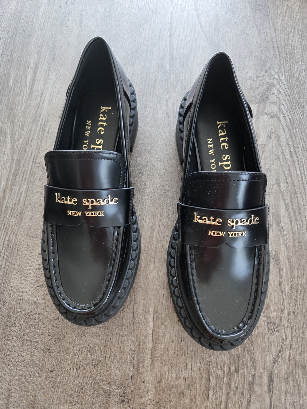 kate spade Black Patent Logo Loafers